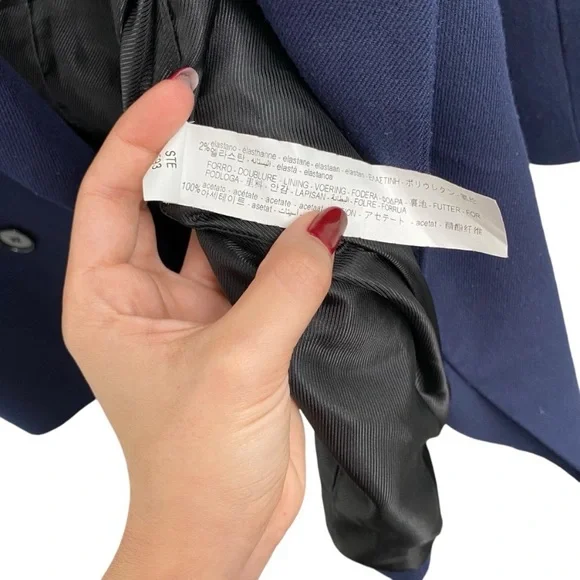 Zara Double Breasted Blazer In Navy Blue With Interior Strap Size Large - Picture 10 of 12
